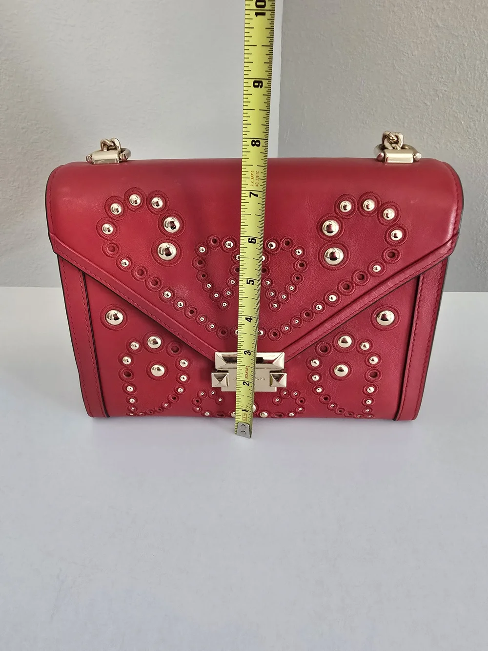Michael Kors Red Studded Leather Crossbody with Gold Chain